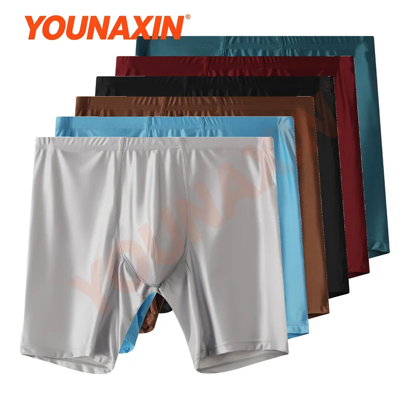 6 Pieces Men's Boxer Briefs Ice Silk Sexy Breathable Long Leg Indoor Yoga Fitness Running Sports Underwear M L XL 2XL YOUNAXIN