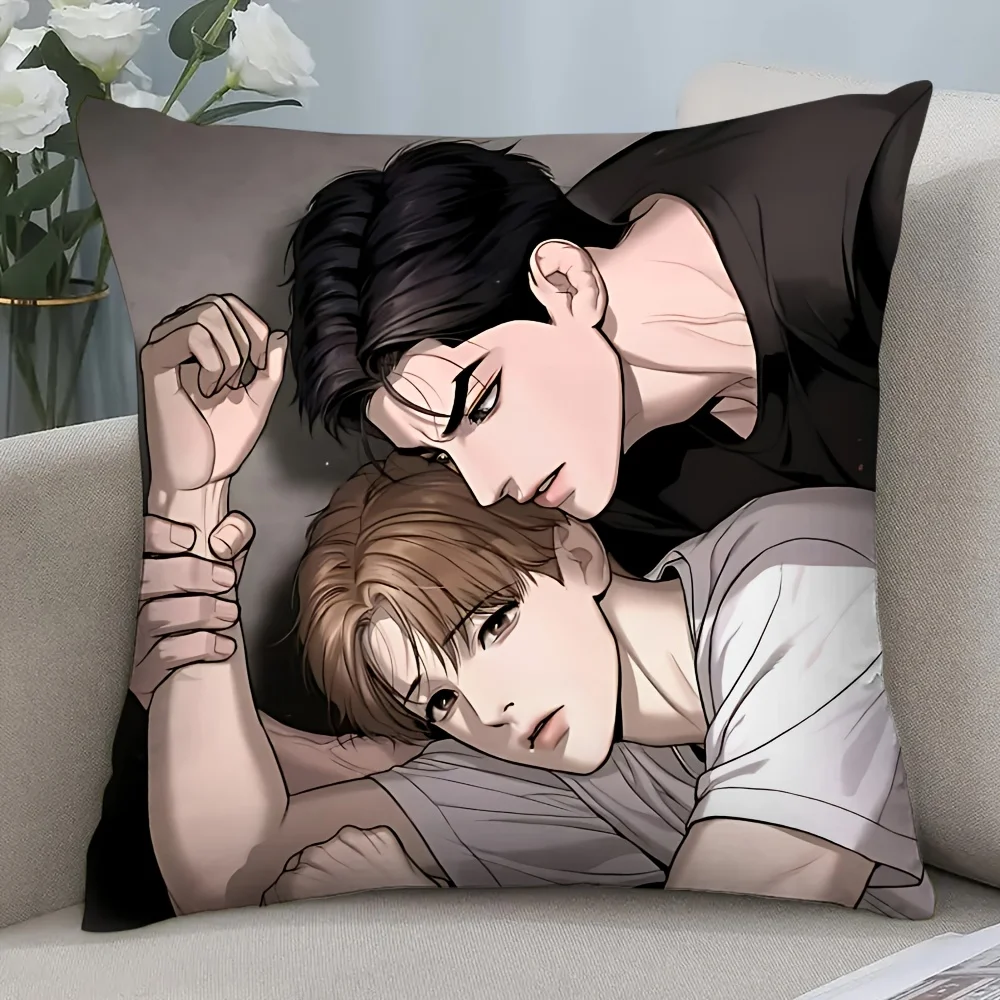 1pc BL Manhwa Couple Portrait Decorative Cushion Cover Polyester 2D Double‑Sided Print Pillow Case for Living Room Dorm Home Sof