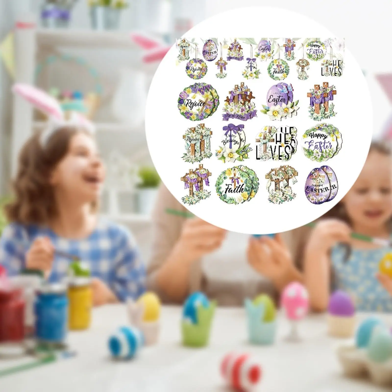 24 Pieces Easter Wooden Hanging Ornament Decorative Sign for Home Window