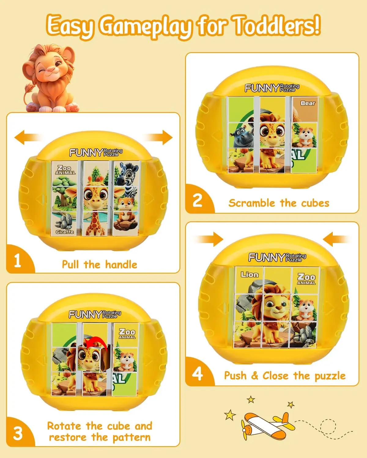 لعبة بازل ثلاثية الأبعاد دوارة للأطفال من سن 3-7 سنوات، لعبة محمولة 4 في 1 للسفر وتنمية المهارات الحركية الدقيقة