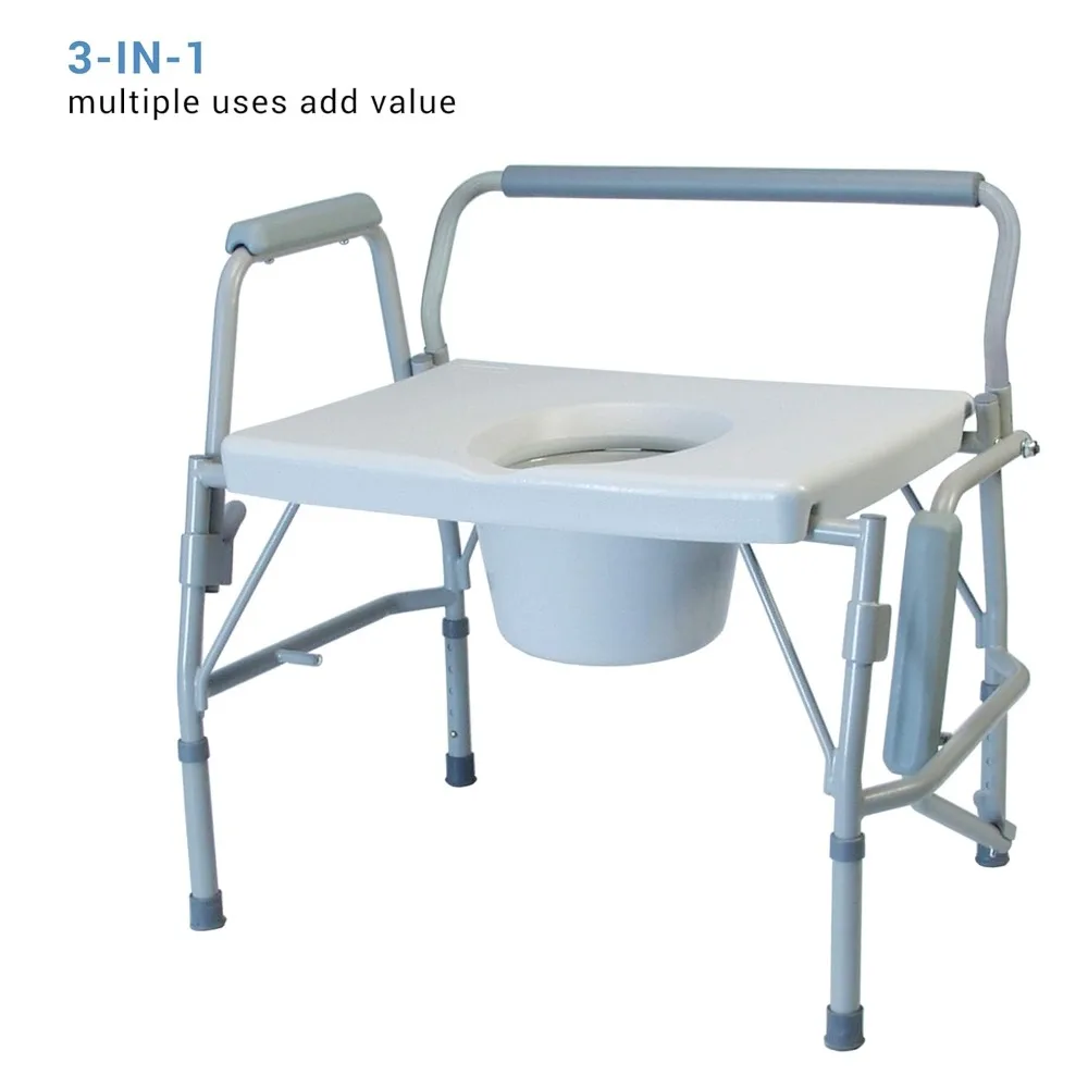 كرسي صوان بجانب السرير 3 في 1 مع مقعد مرحاض مرتفع وإطار أمان واسع للغاية وسعة عالية #2