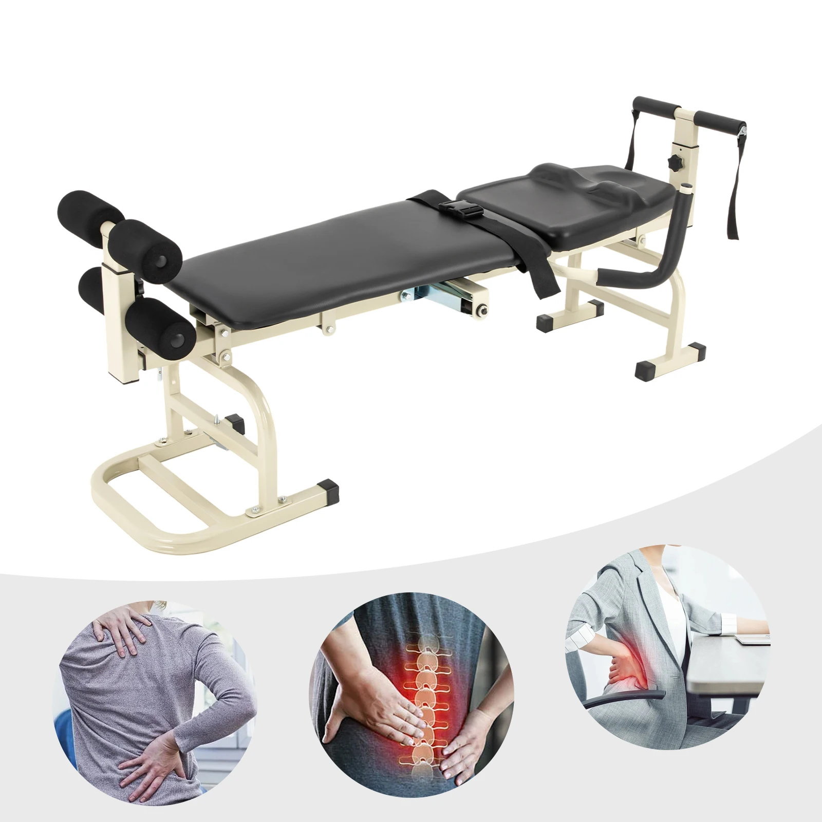 Folding Adjustable Body Stretching Therapy Massage Device Traction Lumbar Stretch Tool Full Body Care Bed W/ Sponge Foot Support