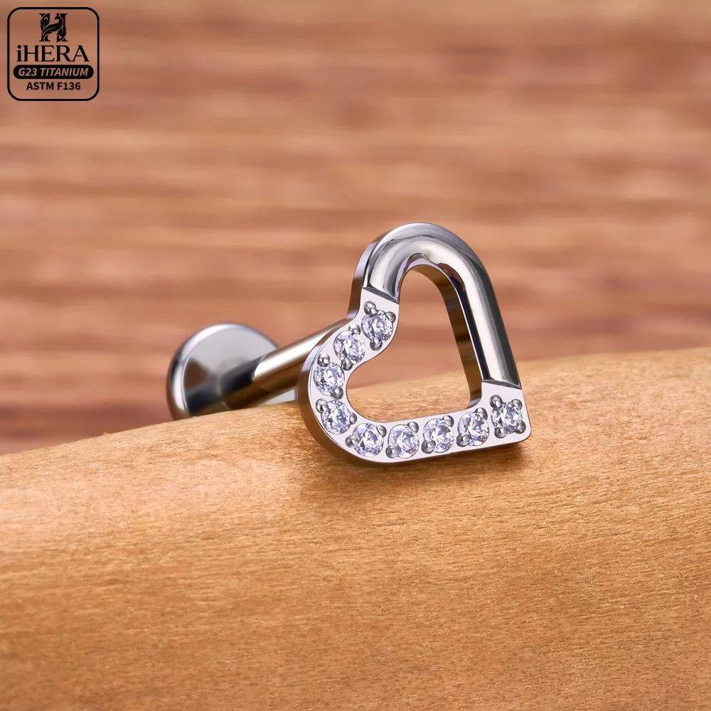 Gewindeter F136 Titan Doppelherz-Edelstein-Labret-Stud für Lippenpiercing, Ohrring, Knorpel, Tragus, Lobe, Helix, Körperschmuck, Bulk Barbells – Detail 5