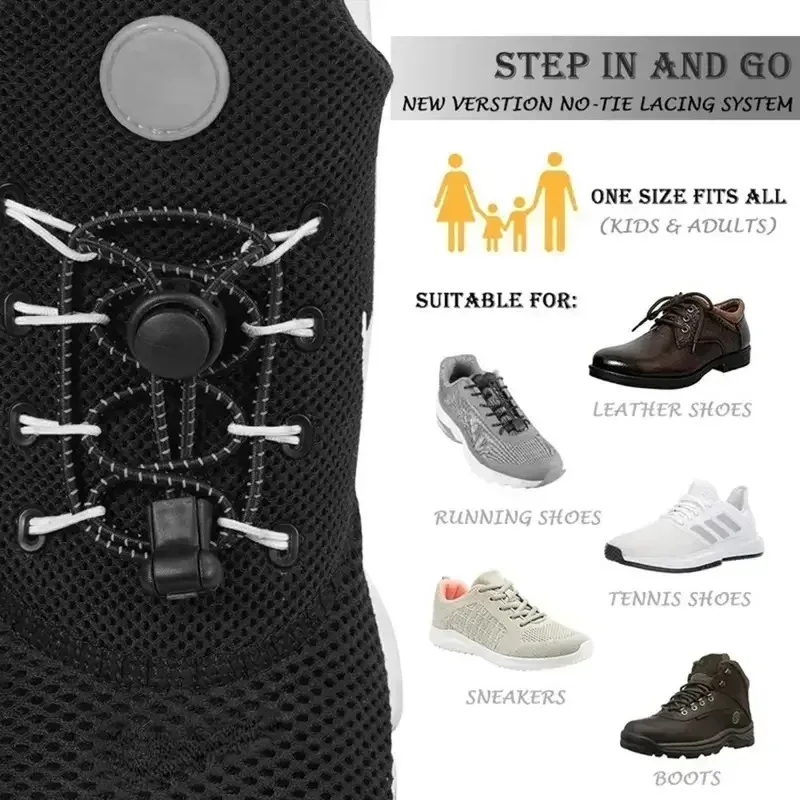 1set Elastische Schnürsenkel Elastische Anti-slip Kostenloser Krawatte Faul Schnürsenkel Elastische Schloss Runde Schloss Schnelle Walking Schnürsenkel schuh Zubehör – Detail 2