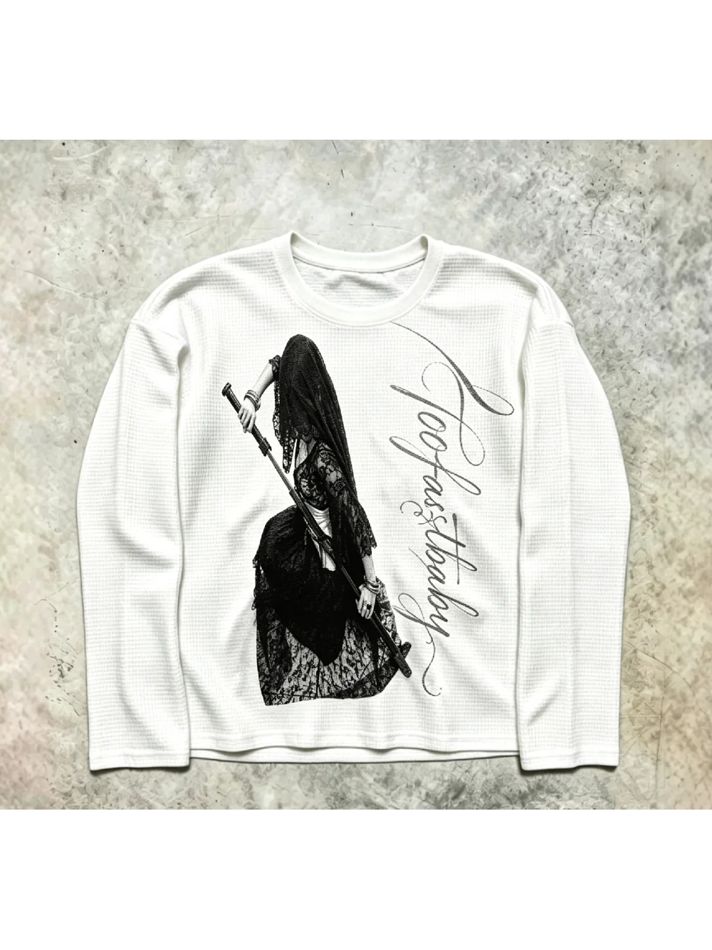 New autumn retro portrait flower body letter printed waffle long sleeved shirt for both men and women, subculture street trend