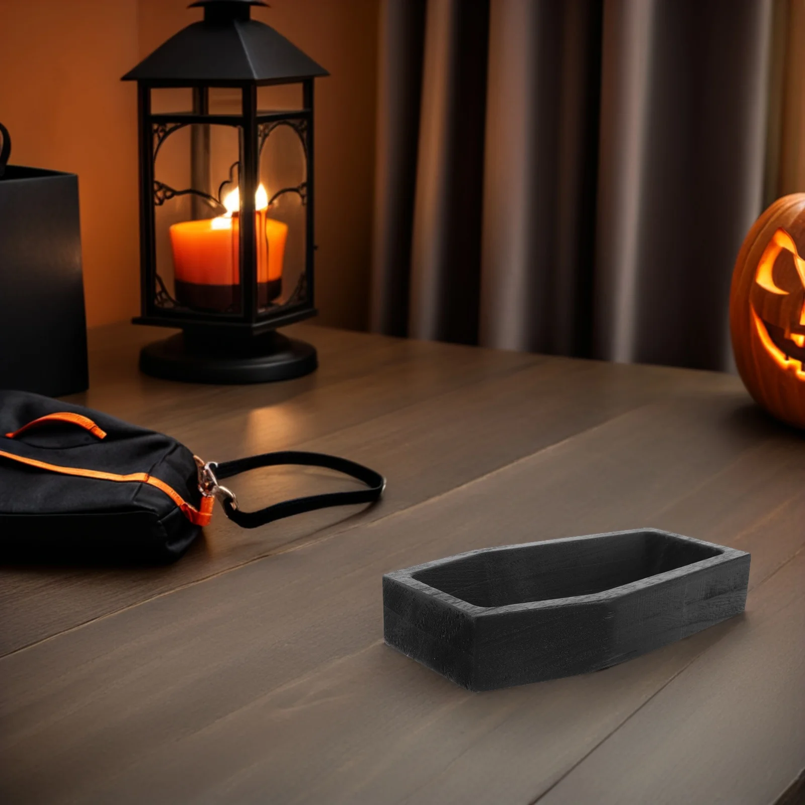 

Coffin Shaped Wood Serving Tray Halloween Decorative Fruit Platter Black Solid Wood Party Appetizer Board Household Serving Tray