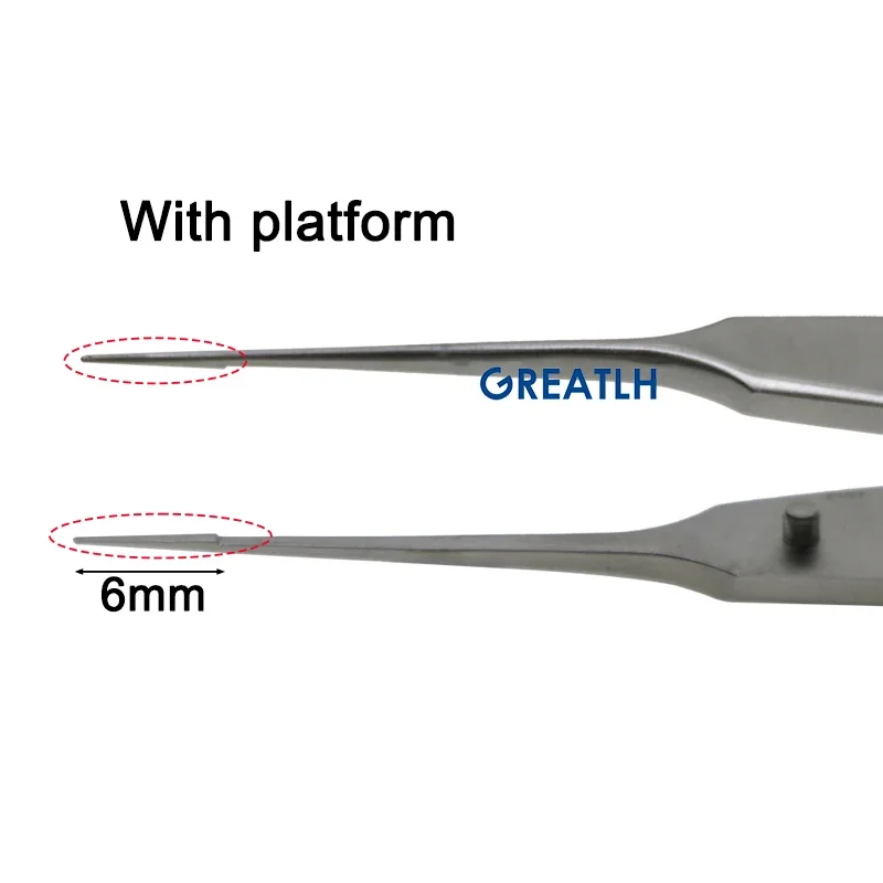 GREATLH Ophthalmic Forceps with Teeth Without Teeth Micro Surgical Forceps Clamp 6mm Head Microscopic Ophthalmic Instrument