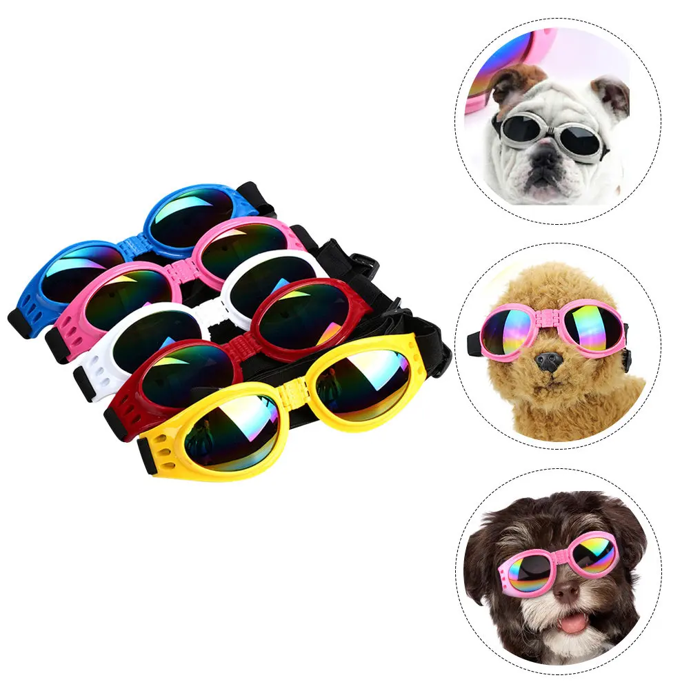 5Pcs Pet Sunglasses for Dogs Foldable Portable Uv Blocking Eyewear Adjustable Stretch Strap Lightweight Comfort Fit Cool