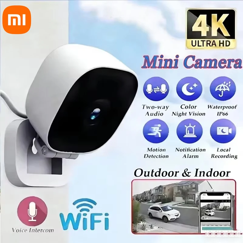 Cámara de Seguridad Xiaomi 4K Mini para el Hogar, IP65 Impermeable, Visión Nocturna a Todo Color, Detección de Movimiento, Monitor Wifi con Audio Bidireccional