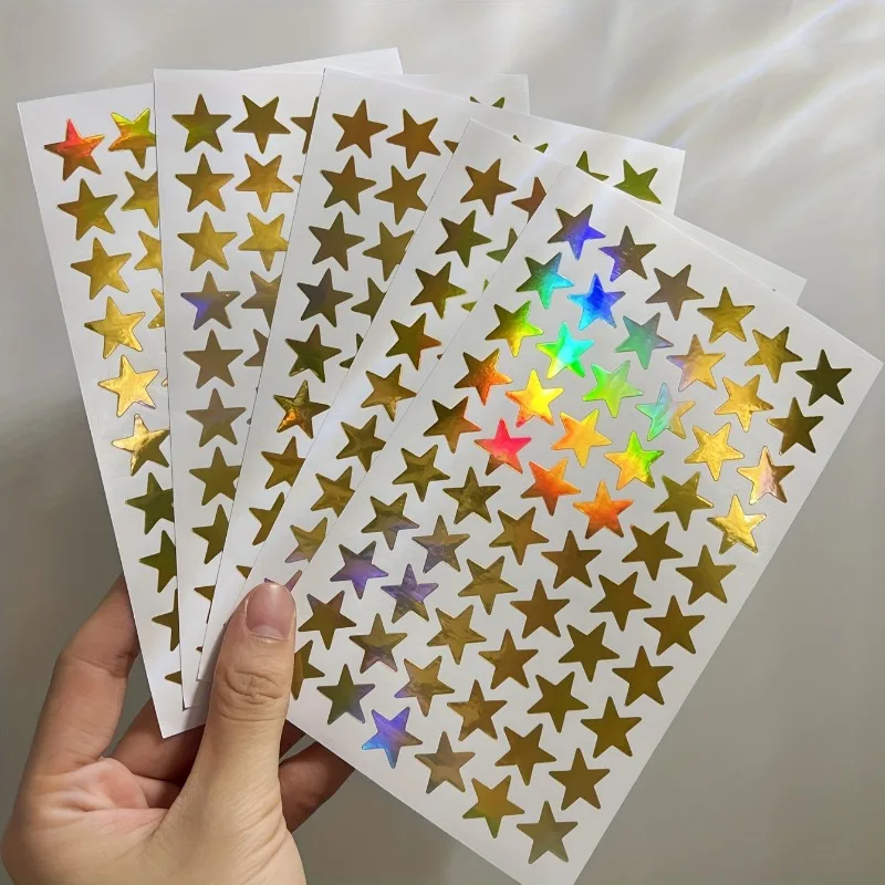 5 قطع/مجموعة ملصقات ليزر على شكل نجمة ذهبية - رائعة للحرف اليدوية والديكورات والمجلات!