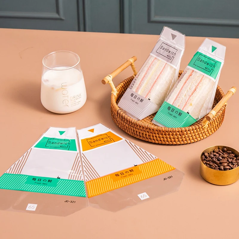 Embalaje para sándwich de piezas, bolsa transparente, triangular, desechable, 100