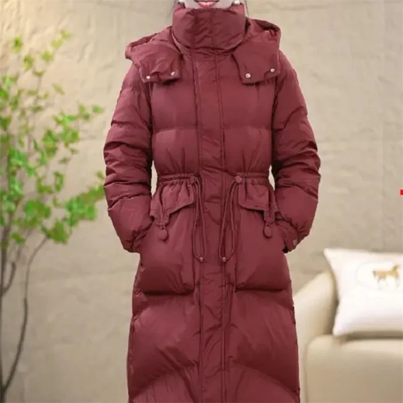 

2025 Winter New Down Cotton Jacket Women's Long Style Knee over Waist Thickened Coat Ankela Red Cotton Fashion and Classic Jacke