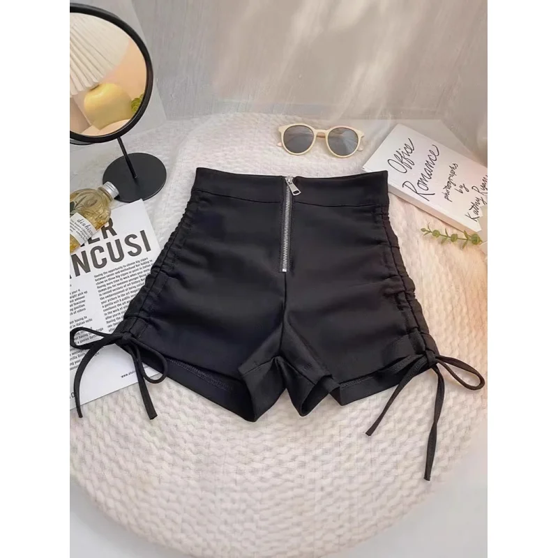 حار فتاة السراويل السوداء حجم كبير الملابس النسائية الدهون ملم سستة الصيف جديد التخسيس الرباط عالية الخصر مطوي ضيق الساخن عموم