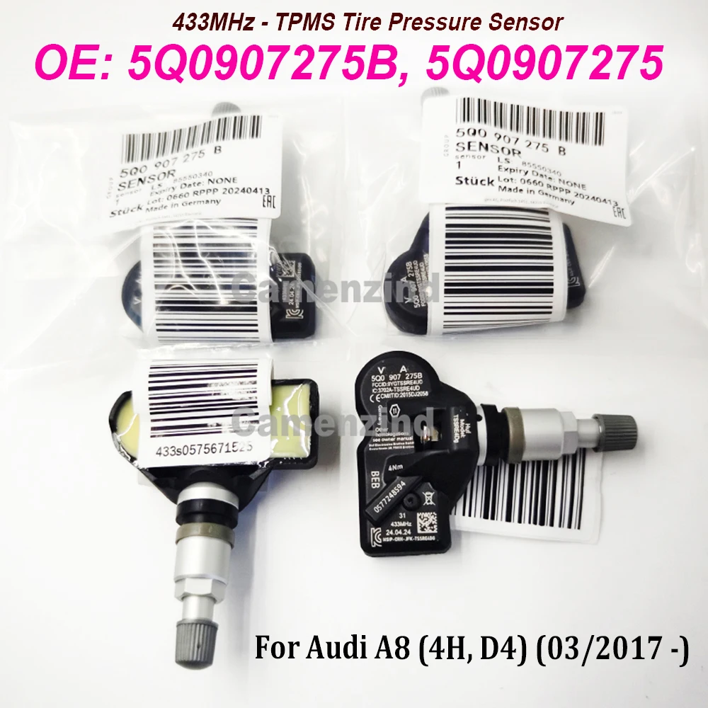 

4 шт., 433 МГц, датчик давления в шинах TPMS 5Q0907275B для Audi RS3 Bentley Porche Volkswagen Beetle Golf Eos 5Q0907275C 5Q0907275