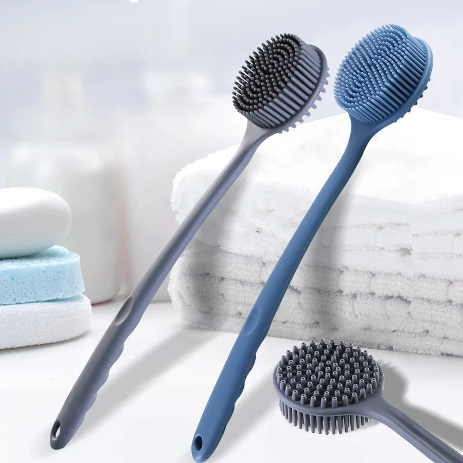 Bath Soft Back Brush Shower Sponge Scrubbing Brush with Handle Exfoliating Scrub Skin Massager Exfoliating Bathroom Brush