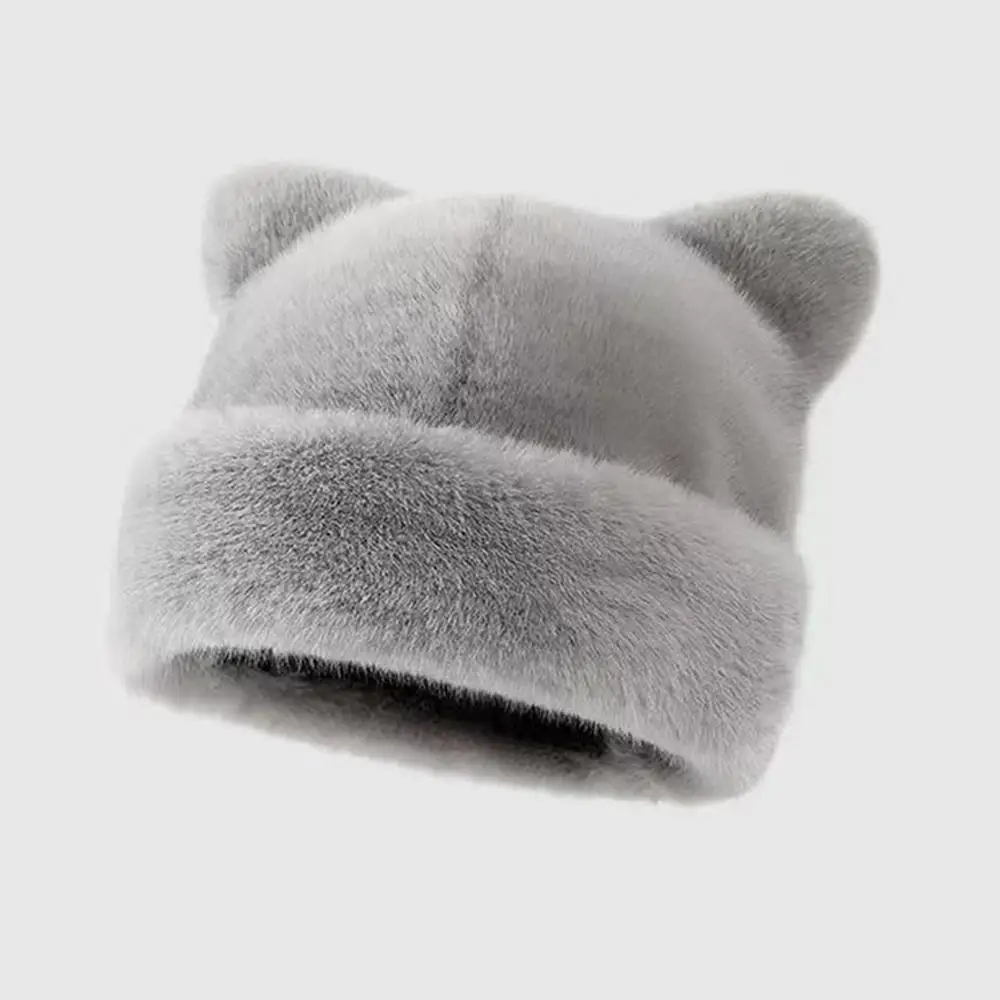 Gorro de esquí cálido para mujer, gorro de piel de zorro sintética, gorro de oso de peluche para mujer, gorro con capucha, protección para los oídos, sombreros de invierno, gorro de piel de imitación