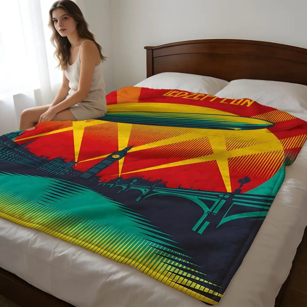 Throw High-Density Short Plush Blanket For Sofa Nap Air-Conditioned Room Soft Skin-Friendly Band Led Zeppelin