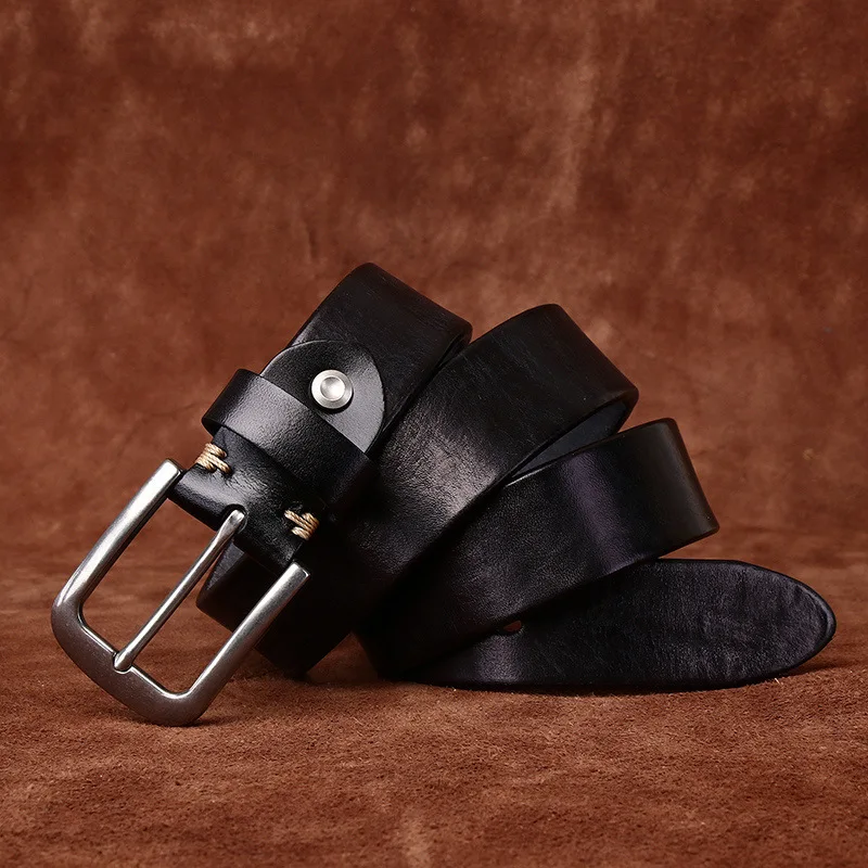希少極太トップレイヤー牛革ベルトメンズ本革ステンレスバックルウォッシュドレトロシンプルカジュアルベルト