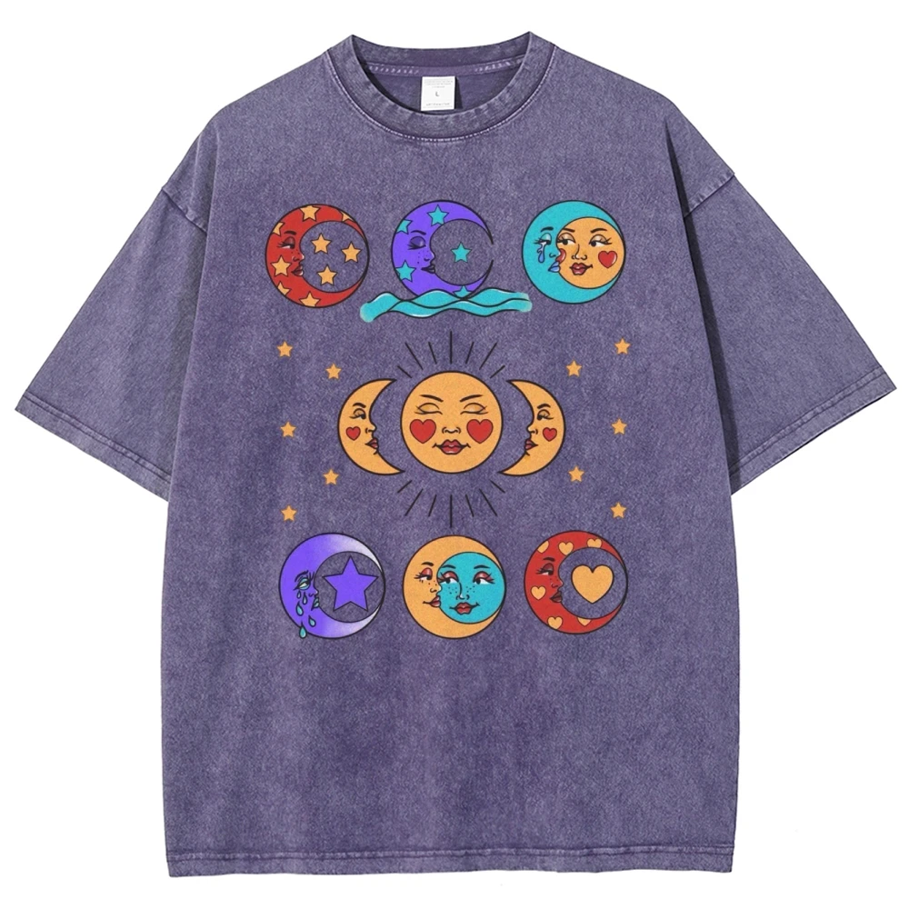 

Casual Unisex Women's T-Shirt High Quality Soft Fabric Cartoon Sun and Moon Printed T-Shirt Astronomy Lover Gift