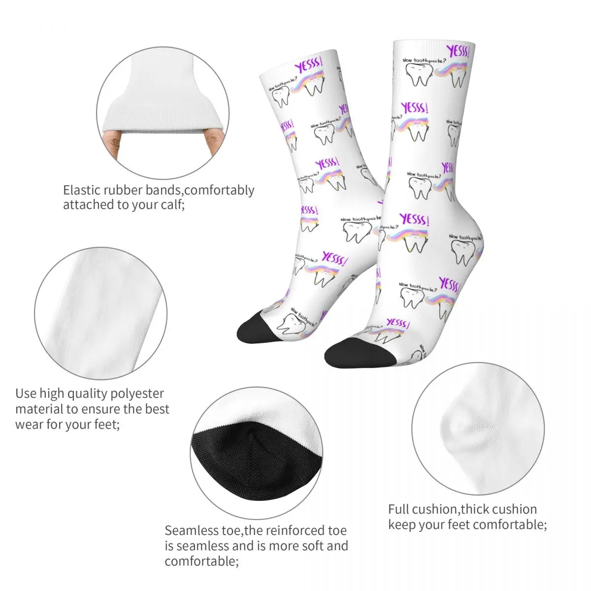 Autumn Winter Fashion Unisex Unicorn Toothpaste Socks Tooth Hygienist Dental Dentist Sweat Absorbing Crew Socks