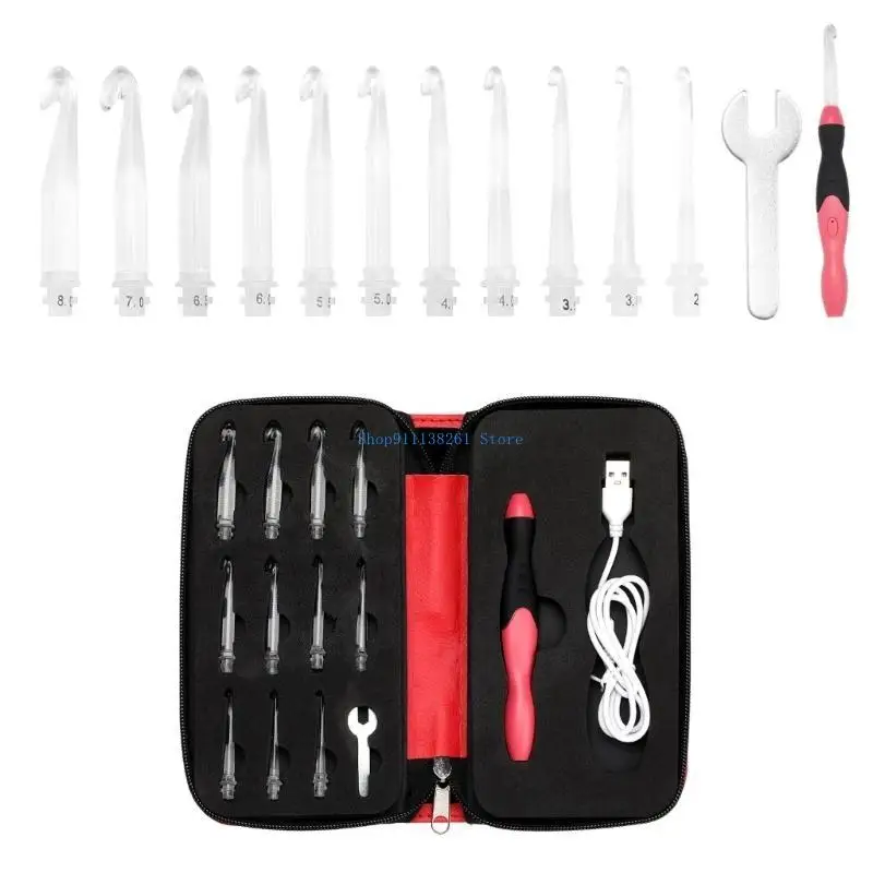 

H05E LED Crochet Hook Set Light Up Crochet Needle Set With 11 Size Interchangeable Crochet Needle 2.5mm-8.0mm for Knitting
