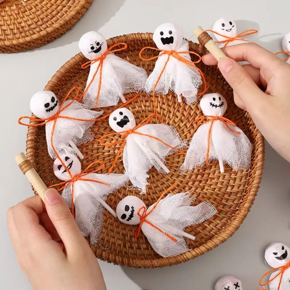 

12Pcs Creative Halloween Lollipop Decoration with Sticker Cloth Cover Ghost Candy Decoration No Lollipops easy to use