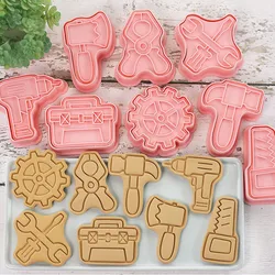 8Pcs/Set Repair Tools Biscuit Mold Screw Hammer Wrench Shape Cookie Cutter Stamp Fondant Cake 3D Plastic Baking Decoration Tools