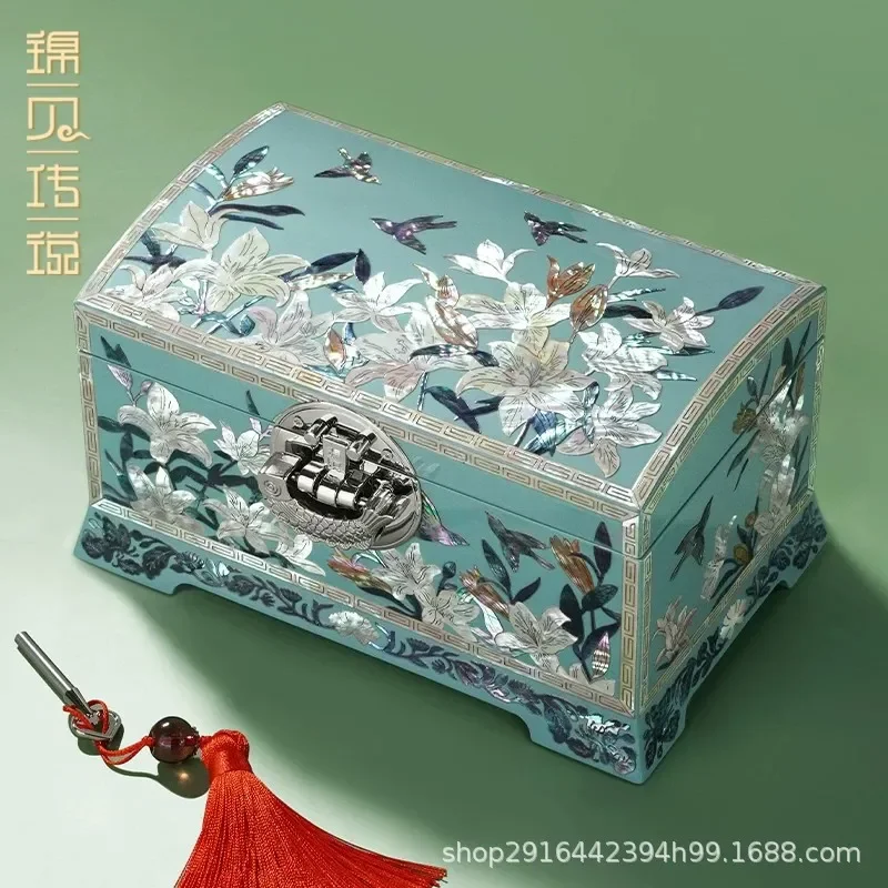 for Jinbei Legend Luodian Lacquer Jewelry Box Handmade Shell Inlay Storage Case Elegant Gift for Women Girls Wedding