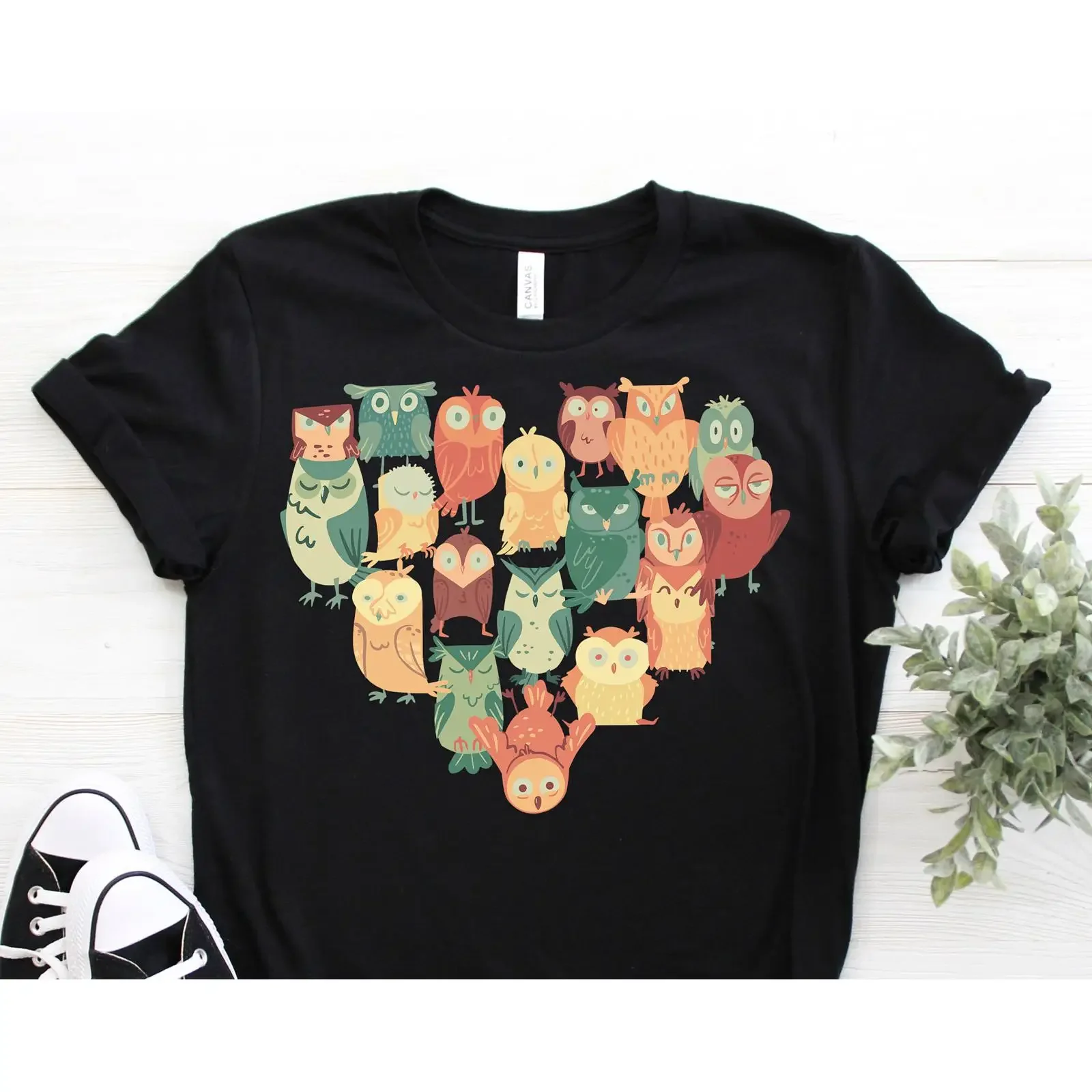 Cute Owl Heart T Shirt Birdwatching Bird Nerd Ornithologist Birding Lover Clothes vintage Washed Stretched Soft