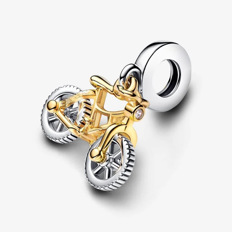 Two-tone Spinning Wheels Bicycle Dangle Charm 925 Sterling Silver beads Fits Original Pandora bracelets Jewelry Making