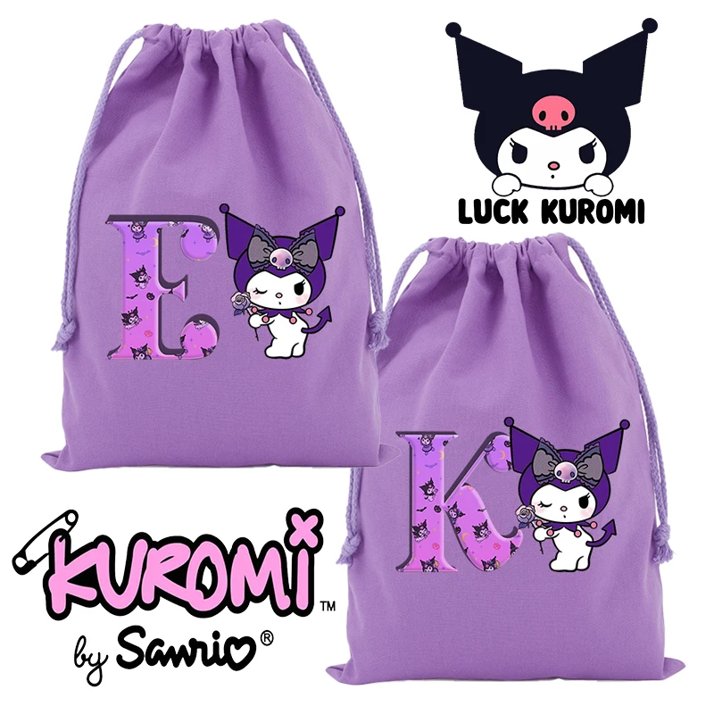 Kuromi Drawstring Bag Anime Sanrio Printed Letter Makeup Candy Organiser Portable Toilet Bags Convenient Bundle Pockets Gift Bag