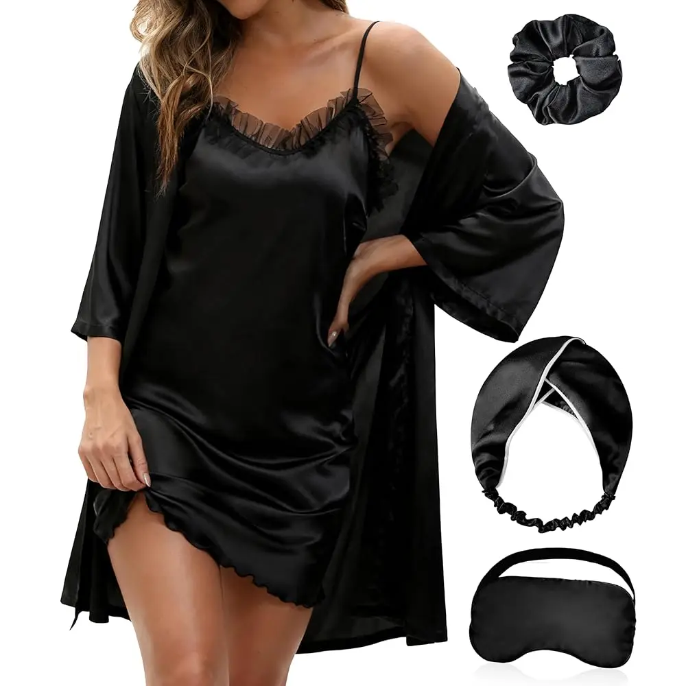 

Bride Robe for Wedding Day Set Bridal Robes Satin Robe with Sexy Silk Lingerie for Bachelorette Party Getting Ready