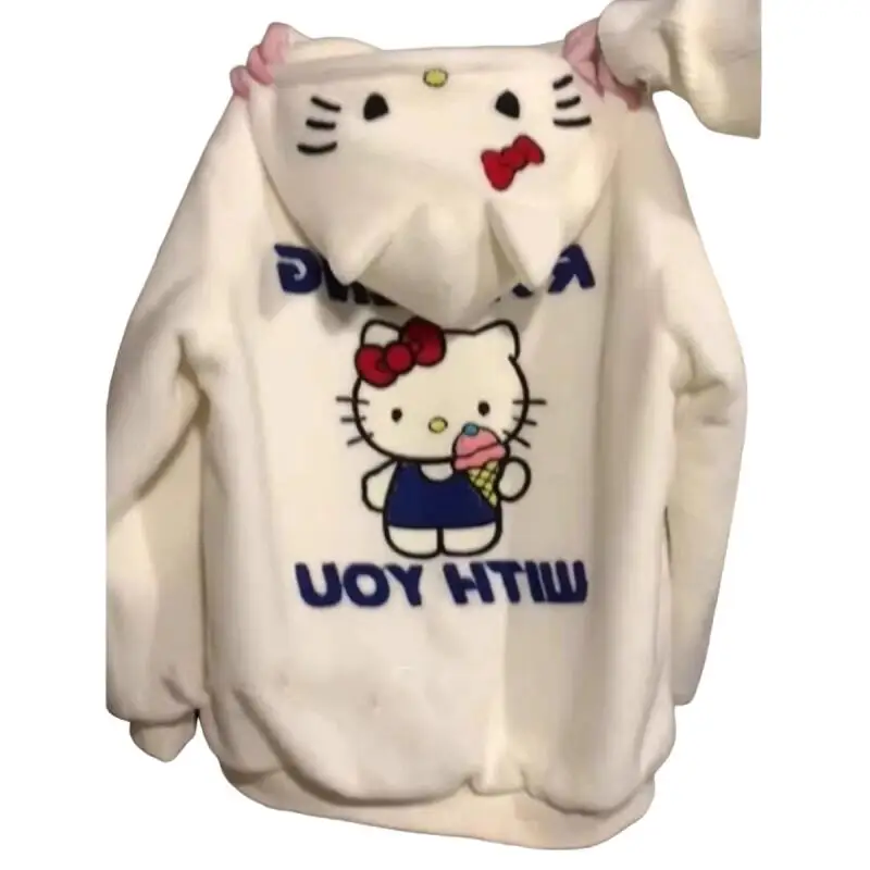 

New Hello Kitty Thickened Pajamas Sanrio Girl Coral Velvet Plus Velvet Coat New Style Winter Zipper Outerwear Home Clothes Suit