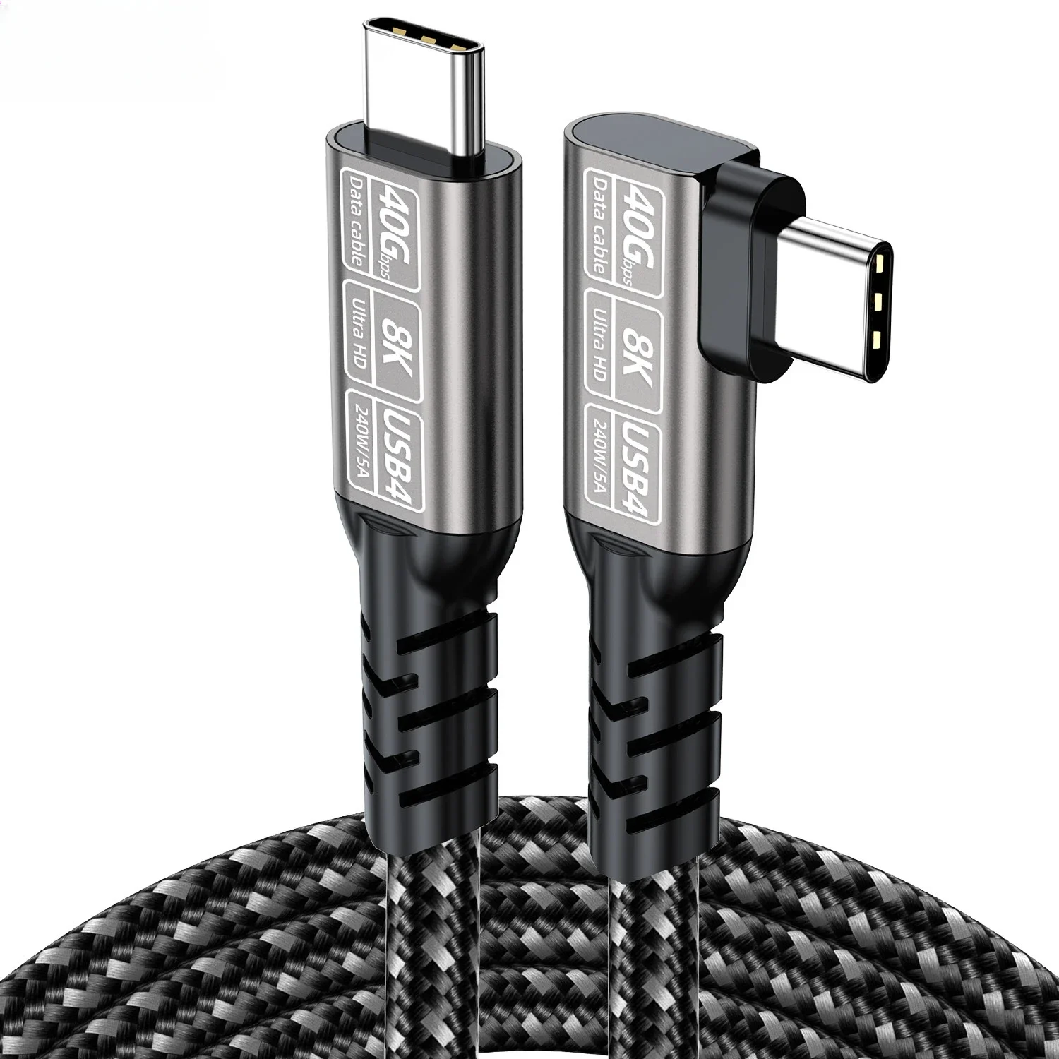 Cable Thunderbolt4 USB4 codo Cable de ángulo de 90 grados PD240W 40Gbps tipo C Cable de carga de datos Thunderbolt3 para Carplay portátil SSD