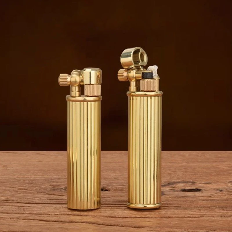 3 Style Retro Cylindrical Brass Kerosene Oil Lighters For Pipe Cigarette