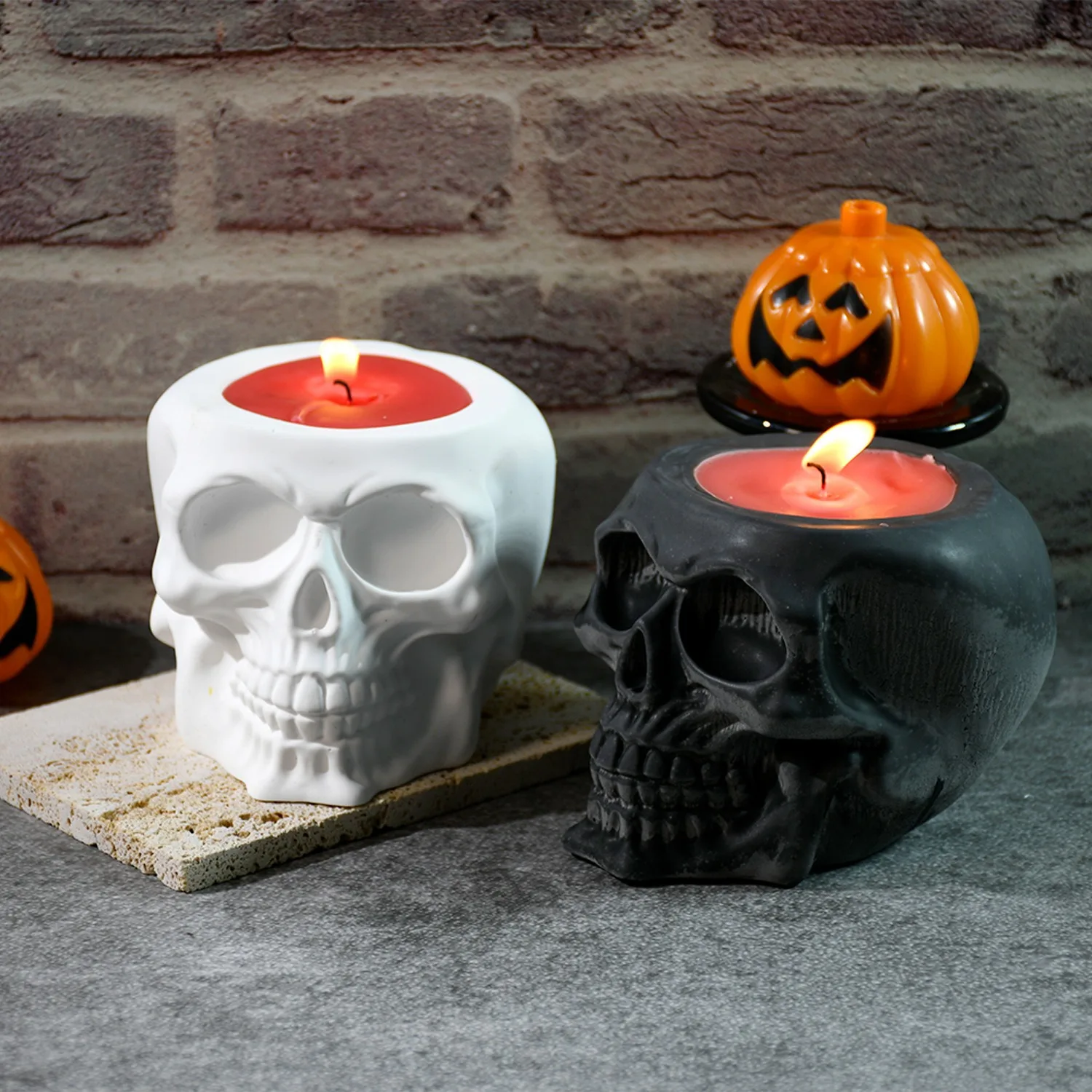 

Skull Candle Holder Mold Concrete Halloween 3D Skull Head Candle Vessel Mold Resin Mould Plaster Mold Silicone Casting Molds