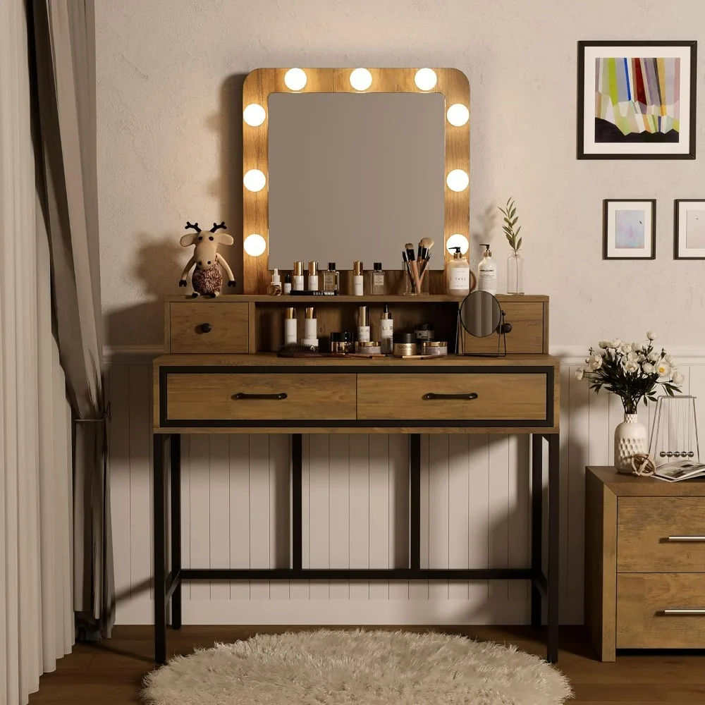 

vanity,with 3 Color Dimmable Lighted Hollywood Mirror,with 4 Drawers,Dressing Table for Women Girls,vanity makeup desk