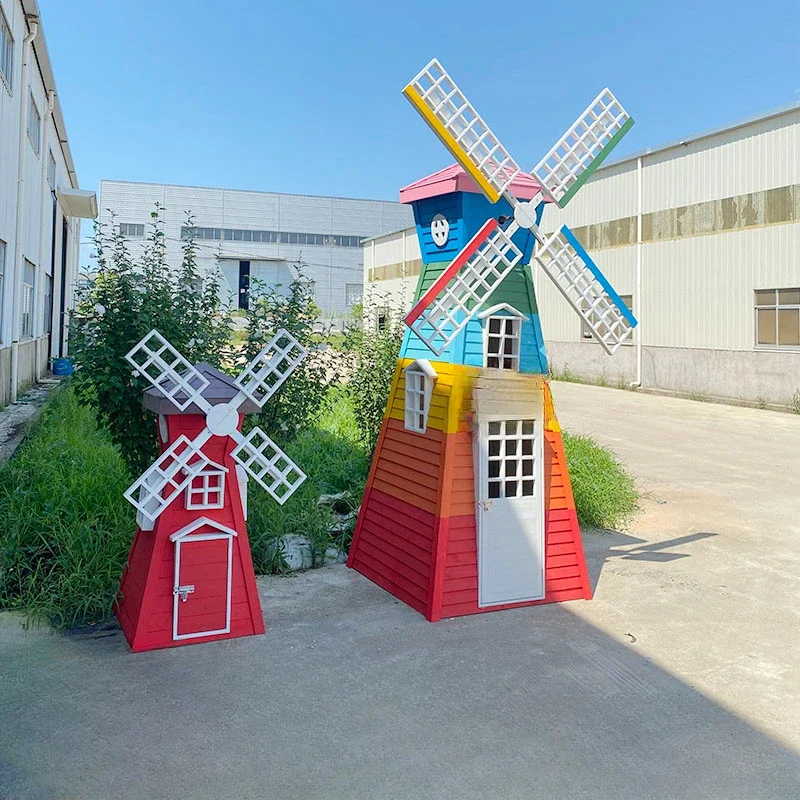 outdoor wooden windmills, anti-corrosion   flower sea landscape park decorations