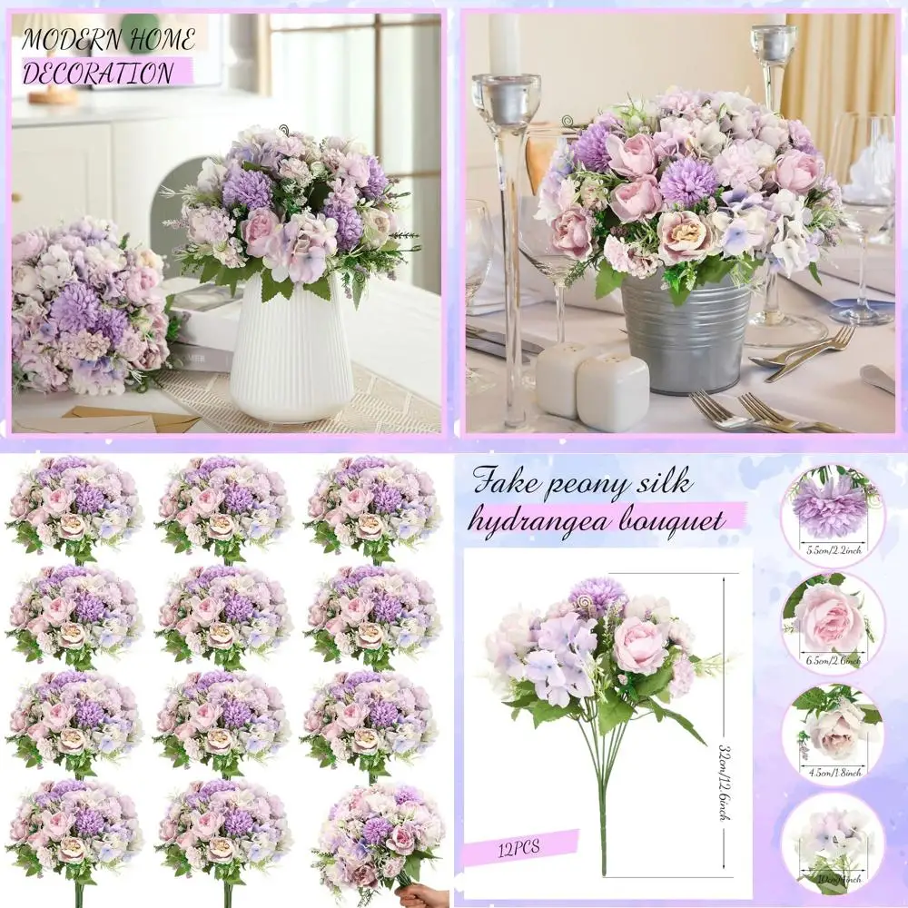 

Букеты из шелковых пионов и гортензий, набор из 24 штук для свадебных центральных композиций и декора цветочных ваз