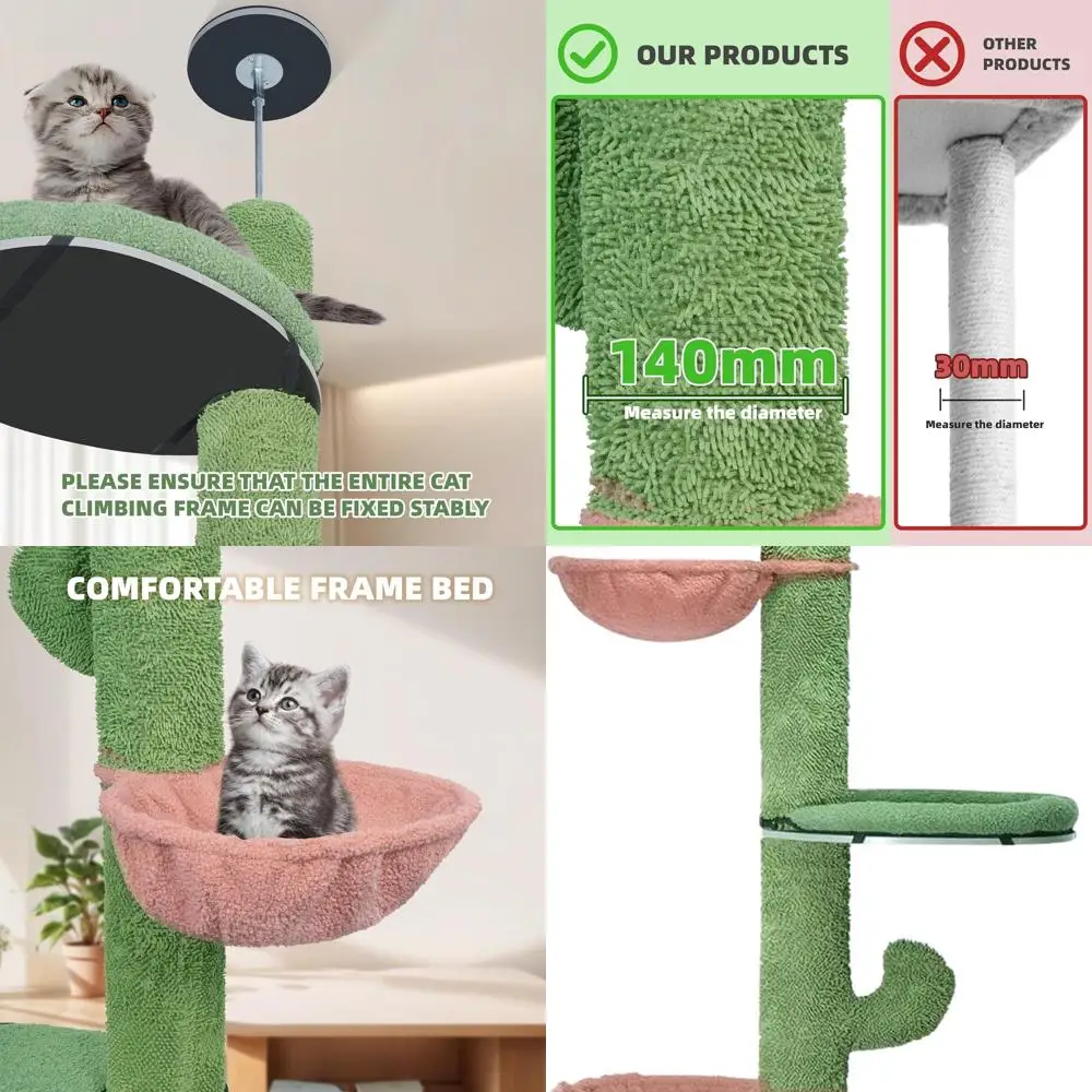 

Напольный кошачий дерево-трансформер от пола до потолка с гамаком и стойками для когтеточков, зеленый