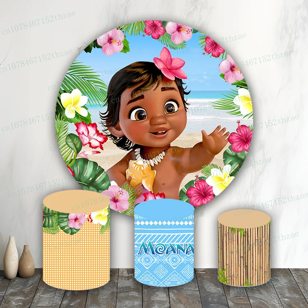 

Moana Birthday Party Photo Backdrop Baby Shower Photography Backdrop Round&Cylinders Plinth Covers Photo Background