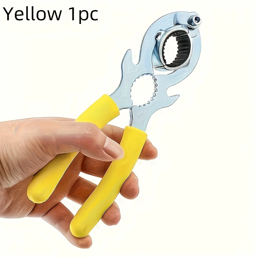 1pc Heavy-Duty Metal Multifunctional Faucet Wrench with Yellow Rubber Handle - Manual Tool for Removing/Installing Kitchen & Bat
