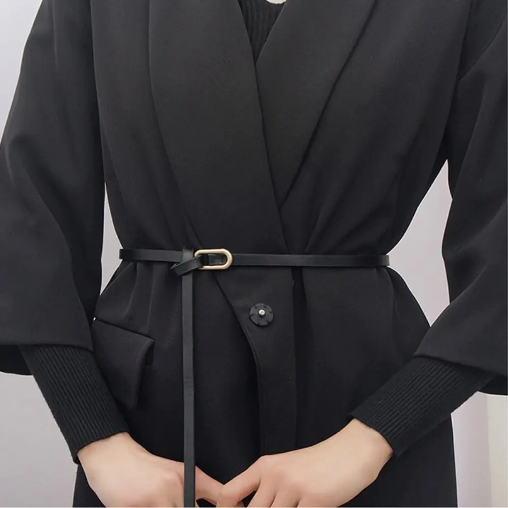 Women Elliptical Leather Belt Luxury Design Versatile Thin Waist Strap Casual Trouser Dress Belts