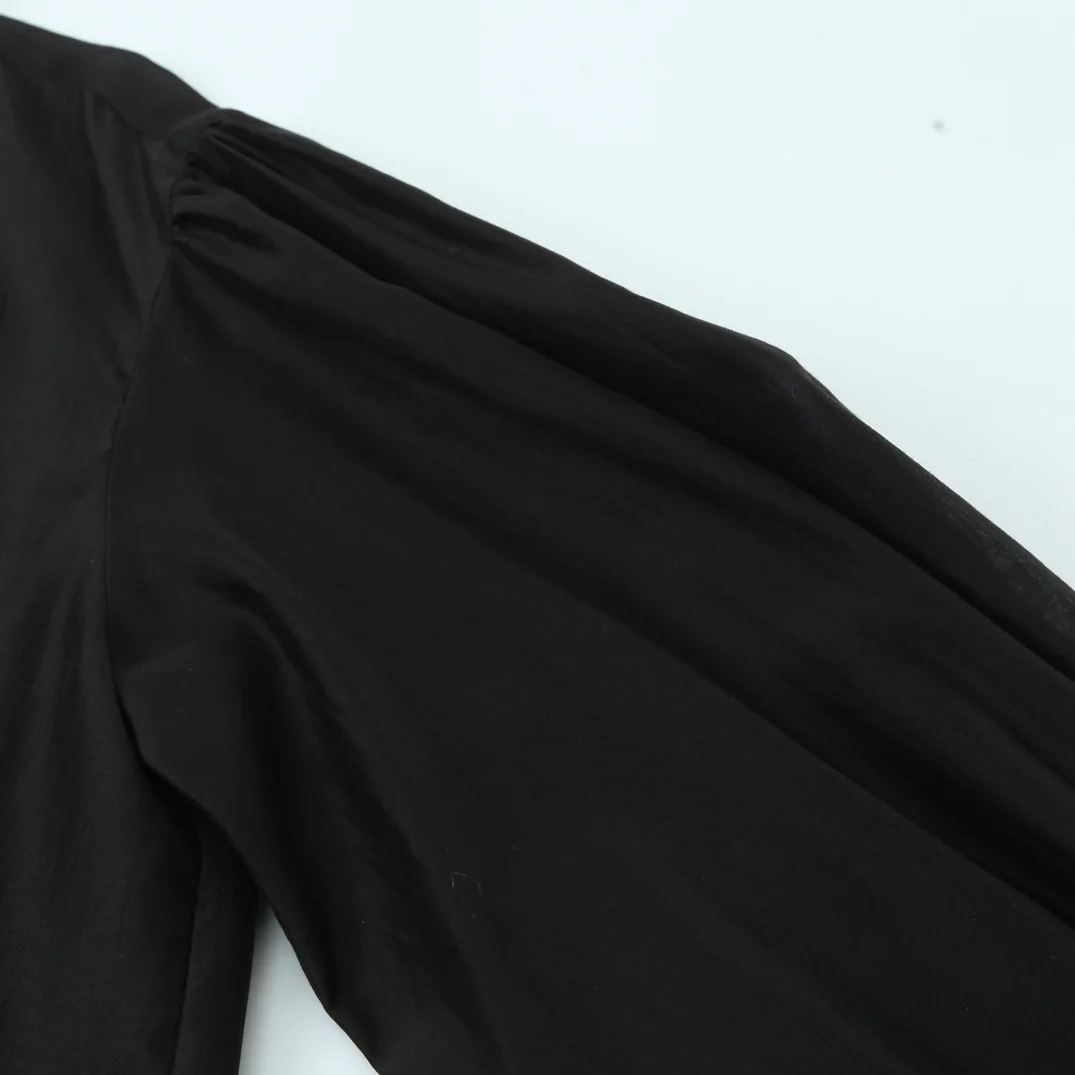 KASLEAD New Women's irt Simple Matching  Knot Decorated Dra Sle Street Faion Straight Cut Long Sve Blouse