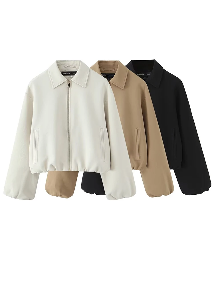 

Women's Turn-Down Collar Zip Jacket Solid Color Fashionable Autumn & Winter Coat