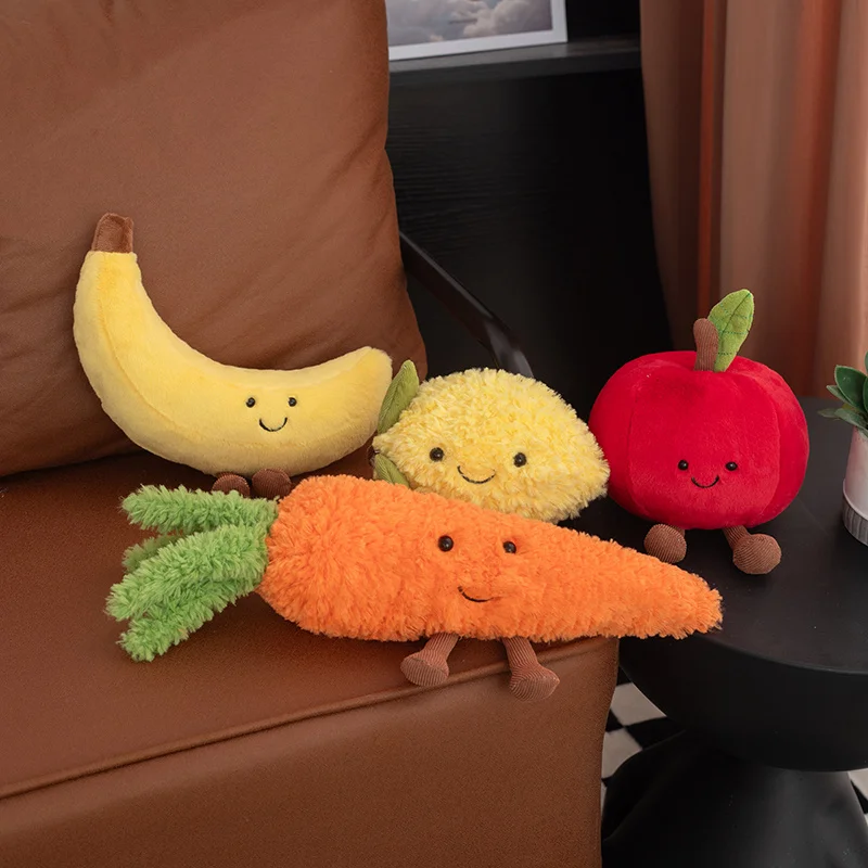 Divertido fruta serie felpa manzana Banda muñeca zanahoria Mango Kawaii juguete limón almohada ornamento regalo para niños