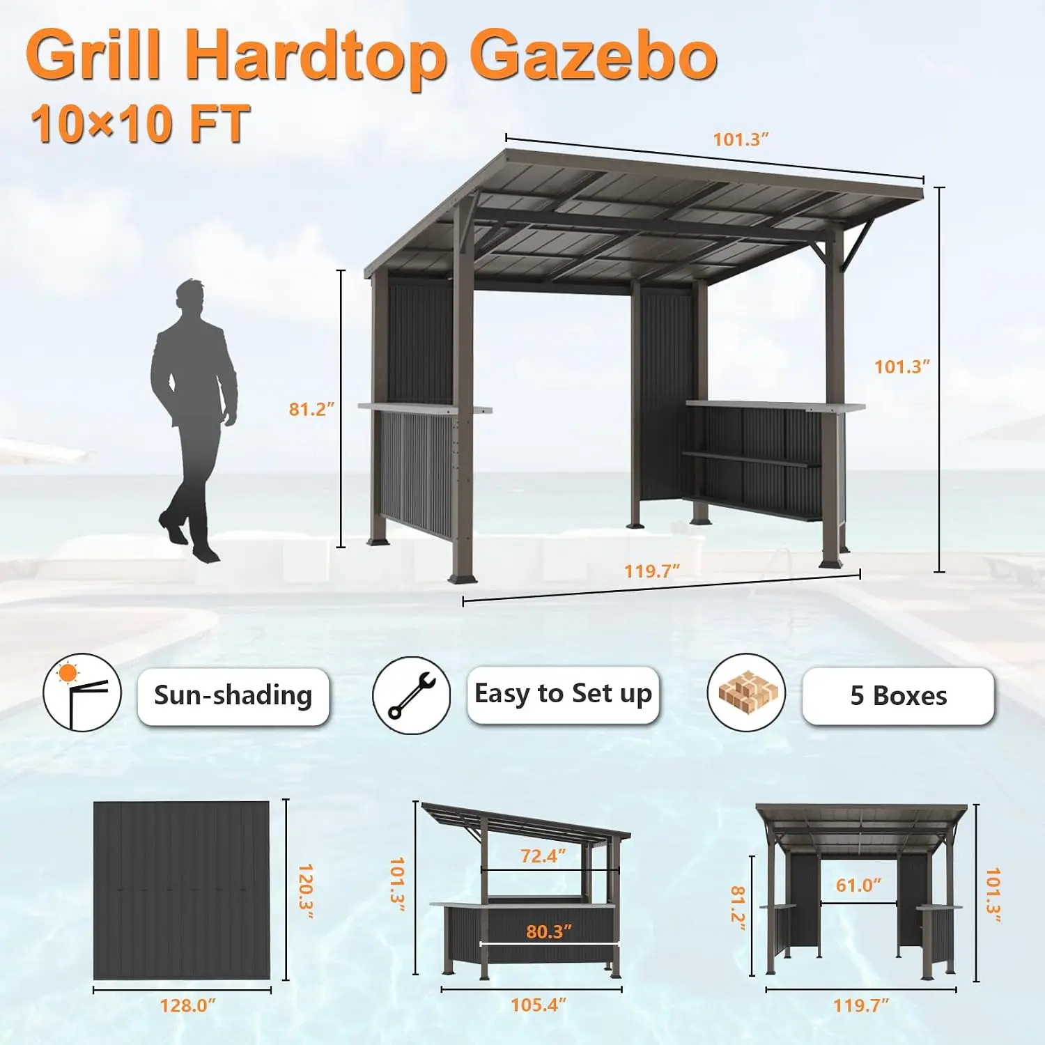 10'x 10' Hardtop Grill Gazebo, Outdoor BBQ Gazebo with Storage Shelves and Expansion Platform, Permanent Galvanized, Customized view 4