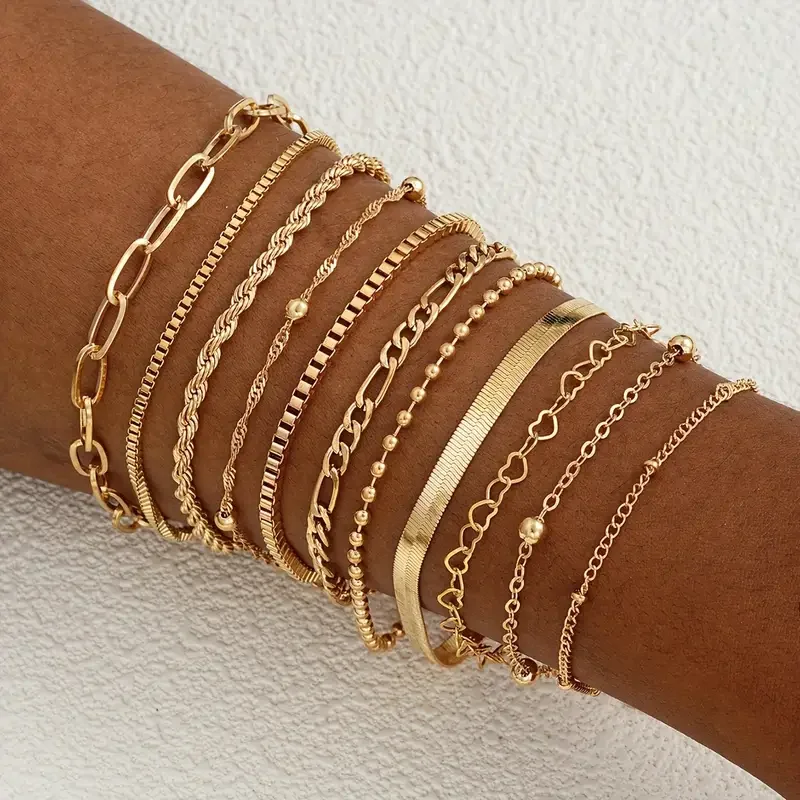 Chic Snake Chain Bracelet Set for Women Boho Simple Elegant Heart Geometric Chain Vacation Date Casual Jewelry Gifts 2025