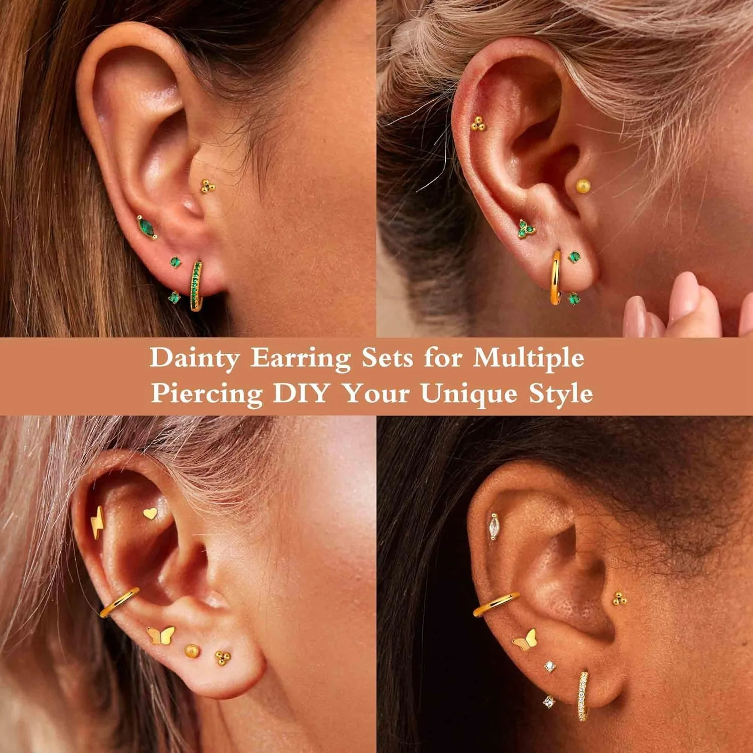 Drperfect 11Pairs الغضروف شقة الظهر مجموعة 14k مطلية بالذهب أقراط للنساء لذيذ صغير هوب طقم من الحلقان لثقب متعددة