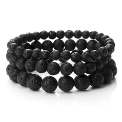 Men Buddha Black Lava Bracelets 6/8/10mm Natural Stone Onyx Beads Energy Wristband Charm Women Yoga Healing Balance Jewelry Gift